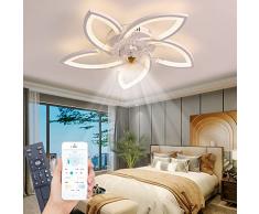 Lampadario Con Ventilatore A Soffitto Moderno 65cm - Luci LED Dimmerabili, Telecomando E APP, 6 Velocità, Motore Silenzioso Reversibile (Bianco)