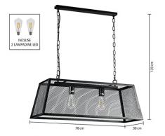 Onli Oscar Lampada a Sospensione con Lampadine E27, 22 W, Nero, 78 x 30 x 120 cm
