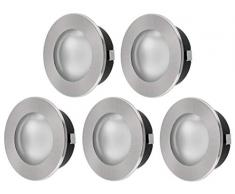 5 Pack - 2 in1 - SuperSlim Spot Faretto a incasso - Interamente in metallo ferro spazzolato - G4 12 V - con copertura in vetro opaco + chiara - diametro esterno 69 mm - diametro incasso 57 mm - Solo 21 mm