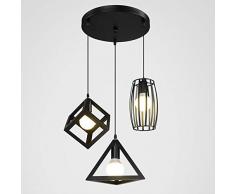 Lampadario Nordico Creativo Lampadario In Ferro Battuto Dipinto Semplice Lampadario Geometrico Quadrato Lampadario Utilizzato Nel Ristorante,E27 (Color : Nero)