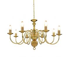 vidaXL Candelabro 8 Lampadine E14 Anticato Lampada da Soffitto a Sospensione Luce Pendente Base Metallo Dorato Gocce Acrilico Trasparente