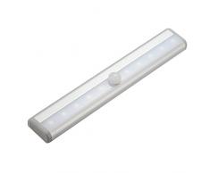 Skitic Portatile 10 LED Wireless PIR Sensore di Movimento Lampada Torch Luce Notturna Alimentata a Batteria con Striscia Magnetica Stick-on Anywhere per Armadio, Cassetto, Corridoi, Scale e Gradini Lighting (Bianco Puro)