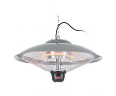 blumfeldt Heizsporn - Irradiatore di Calore a Soffitto, 60,5 cm (Ø), 3 Livelli: 700W/1300W/2000W, Elementi Riscaldanti in Carbonio, IP34, Lampada LED, Telecomando, Argento