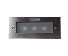 LineteckLED® - E02.002.03N - Faro segnapasso LED 3W rettangolare da incasso per esterno IP65 colore argento spazzolato impermeabile e calpestabile luce naturale 4500K 220V angolo luce 45°