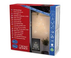 Luci decorative a LED, a tenda, con 7 stelle ancorate, dimensioni stelle: 18 cm, 18,5 cm, 70 diodi a luce bianca calda, trasformatore esterno 24 V, cavo trasparente 4043-103