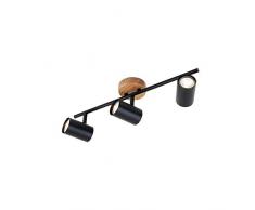 Briloner Leuchten - Faretto, lampada da soffitto retrò, vintage, girevole e inclinabile, 3x GU10, metallo-legno, nero, 473x90x143mm (LxPxH)