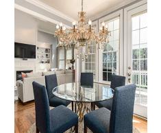 TRY-YEAN Lampadario Moderno Cucina a 10 Braccia Lampadario Cognac Cristallo Sospensione Classico K9 Cristalli Gocce con Catena Regolabile per Camera da Letto Soggiorno Sala da Pranzo Ristorante E14