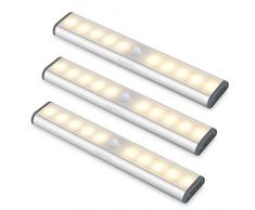 led Armadio Sensore Movimento Luce, Wireless Luci Barra Lampada Guardaroba, USB Batteria Luce Emergenza per Armadio Scale/luce calda(3pezzi)