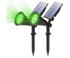 (2 Pack) T-SUN Faretto Solare, Luci Solari Per Esterni Impermeabili, Luce da Giardino 2 Modalità di Illuminazione Opzionali Angolo Regolabile di 180 ° Luce Solare Per Vialetto Percorso(Verde)