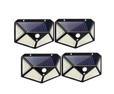 4 Pezzi Luce solare led esterno 100LED 270°Angolo Illuminazione 3 Modalità ANMECS Faretti Solari a LED da Esterno con Sensore di Movimento IP65 Impermeabile (4 Pezzi)