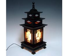 Lampada Lavorata a Mano In Legno Intagliato in Arte Deco Con Motivo Pagoda Tre Piani o Lanterna Abat-Jour In Legno Intarsiato Marrone In Stile Orientale Per Camera Da Letto