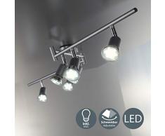 Faretti LED da soffitto orientabili, include 6 lampadine GU10 da 3W, luce calda 3000K, plafoniera moderna a bracci da soffitto per l'illuminazione da interno, metallo color titanio, 230V, IP20