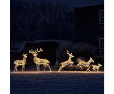 Lights4fun Decorazione Famiglia di Renne di Natale in Rattan Grigio Balzanti con LED Cambia Colore per Arredo Esterni