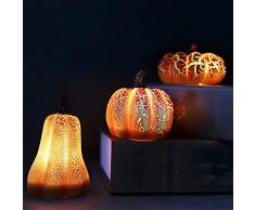3 Pezzi Zucche Decorative di Halloween, Zucca Halloween Luminosa a Batteria, Zucca di Halloween, Lanterne Halloween Interno, Decorazione per la Casa Mini Luci Stanza Lucine LED Realistica 3D Resina