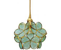 Ø21cm Lampadario vintage Tiffany Tavolo da pranzo ottone Lampada a sospensione Vetro colorato Fiori di ciliegio Paralume Luci Plafoniere Lampada rotonda Soggiorno Ristorante Balcone Cucina E27 (verde)