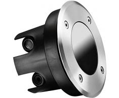 Faretto rotondo da incasso da pavimento con protezione IP67, in acciaio INOX e vetro, portata fino a 2000 kg, profondità di montaggio 70 mm, adatto solo per moduli a LED