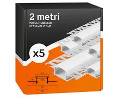 5x Profili da 2m (10mt) a Scomparsa in Alluminio per Strisce LED Schermatura Opaca ingombro max striscia led 20.7mm - 28.5 x 14 (alette 61.5)