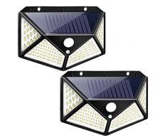 Faretti Solari a LED da Esterno, Faretto LED da Esterno Solare, 100LED Lampada Solare da Esterno con Sensore di Movimento, Luce Solare LED Esterno Lampade Solari Luci Solari Esterno per Giardino