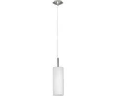 Eglo 85977 - Lampadario a sospensione modello Troy 3 a 1 luce, in acciaio nichelato opaco e vetro bianco satinato, HV 1 x E27 max. 60 W, lampadina non inclusa, ø 10.5 cm x 110 cm