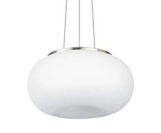 EGLO Lampada a sospensione Optica, lampada a sospensione a due punti luce, lampada a sospensione in acciaio, nichel opaco, bianco opaco opalino, E27, diametro 35 cm
