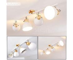 Plafoniera Banjul, in metallo in bianco/legno, a 4 luci, attacco lampadine E27 max. 40 watt, adatta a lampadine a LED. I faretti sono singolarmente orientabili. Design retró/vintage