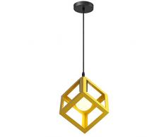 iDEGU Lampadario a sospensione moderno a Forma di Cubo Stile Geometrico E27 Lampada da Soffitto Vintage in Metallo per camera da letto, soggiorno, ristorante - 16cm, Giallo