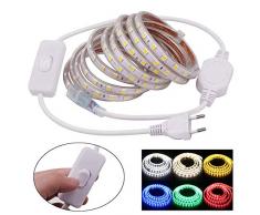 XUNATA 5m Strisce LED 220V con Interruttore e Alimentatore, 5050 60LED/m, IP65 Impermeabile, Flessibile Striscia a LED per Scaletta Tetto Cavi da Cucina Decorazione- Blu