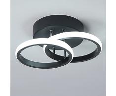 Plafoniera LED Soffitto 2 Cerchio Fashion Nero Bianco Plafoniera per Ingresso Balcone Corridoio Plafoniera Cucina Luce Bianca Freddo 22W Nero