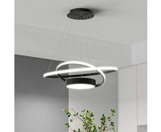 Moderno Il giro Lampada a Sospensione LED 40W Dimmerabile Tavolo da Pranzo Lampadario, Altezza Regolabile Interno plafoniere Ristorante Soggiorno Camera da letto Luce Pendente (Nero)