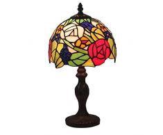 8 Pollici Lampada da tavolo Stile Tiffany, Paralumi in Vetro Colorato Pastorale floreale Lampada da comodino Base in Resina per Camera da Letto Soggiorno Sala Studio,Q