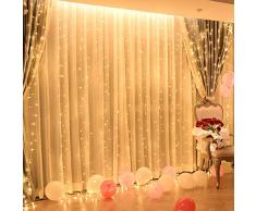 Silingsan 6M x 3M 600 LED Tenda Luci, Tenda Luminosa 8 Modalità Impermeabile Antigelo Energetico, Dimmerabile per Casa Giardino Terrazza DIY Natale Feste Halloween Bianca Caldo