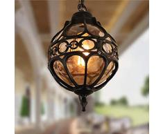 Lampada da esterno rustica a sospensione in oro antico con vetro in catene ottiche Tiffany a sospensione E27 230V lampada da esterno plafoniera a soffitto cortile illuminazione giardino 18 * 37cm (C)