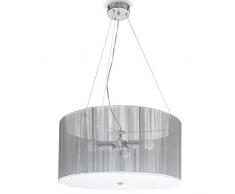 Lampadario in Tessuto - CEE: A++ a E, a Tamburo Ø 50cm, 4 Lampadine, E27, LED, Colore a Scelta - Lampada da Soffitto, Plafoniera a Sospensione, in Stoffa, da Soggiorno, Salotto (Argento)