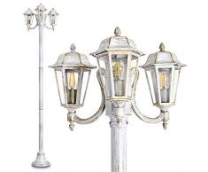 Lampione da esterno 3 Luci- Illluminazione per Giardino e vialetto Design Classico- Lampione da Giardino altezza 210 cm Colore Bianco-Oro