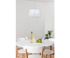 MW-Light 379017805 Lampadario Pendente Classico Colore Cromo Bianco Paralume Stoffa Gocce Cristallo Stile Barocco 5 x 60W E14 Escl