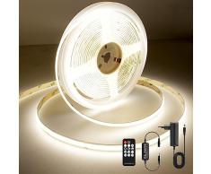 AXMOTUT Striscia LED COB 5 metri 24V, Striscia LED Bianco Naturale 4000K, 320LEDs/m, Larghezza 8mm, CRI90+, con Alimentatore, Telecomando RF, LED Striscia per Cucina, Soggiorno, Feste, Bar