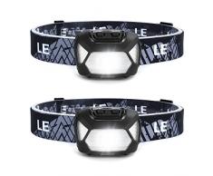 LE Lampada da Testa C500 (2 Pezzi), 1300 Lux Torcia Frontale LED XPG con 6 Modalità di Illuminazione, Torcia LED Impermeabile IPX4, Torce Frontali a Batteria (non inclusa) per Campeggio, Corsa, Pesca