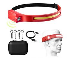 Torcia Frontale Ricaricabile USB Luce Frontale LED Ricaricabile con 5 Modalità and IPX6 Impermeabile, 350 Lumen Torcia da Testa per Cavalcando di Notte, Campeggio, Escursioni, Pesca, Lavoro, Ciclismo