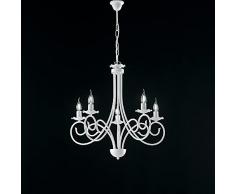 Lampadario moderno shabby chic bianco in ferro battuto sospensione 5 luci, lampadario a sospensione, lampadario camera da letto, lampadario shabby chic bon-93