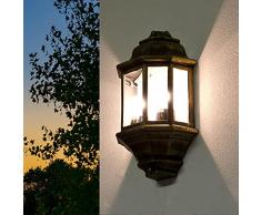 Lampada da parete per esterni Livorno antica stile rustico navale retrò oro anticato 2XE27 impermeabile IP44 LED in alluminio per giardino, terrazza, cortile e viale