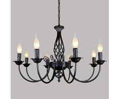 Lampadario Paralume Retrò Ristorante Luci Sospese Classica Hanging Lamp Regolabile in Altezza Della Candela E14 Ferro Battuto Ciondolo Luce, Lampade in Stile Rustico Salotto Semplice Ciondolo, Nero 8