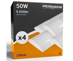 Eurocali 4x Plafoniere LED 50W 150cm Professionale Alta Efficienza Garanzia 5 Anni 6000 lumen - Forma: Tubo Prismatico Slim - Luce Bianco Freddo 6500K - Fascio Luminoso 120°