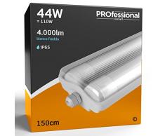 Eurocali 1x Plafoniera IP65 Impermeabile 44W Trasparente 4000 Lumen + 2 Tubi LED da 150cm - Luce Bianco Freddo 6400K - Fascio Luminoso 120° - Sostituzione Neon