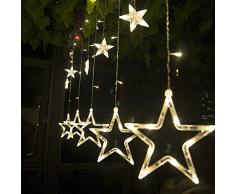 SALCAR luci Colorate di Natale del LED 2 * 1 Metro 12 Stelle Colorate Illuminano Tenda per Le Feste di Natale, Decorare, Party, 8 programmi Scelta di Colori (Bianco Caldo)