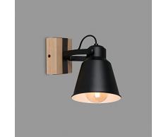 BRILONER - Lampada da parete in legno, applique, stile vintage, con 1 lampadina, attacco E27, max. 40 Watt, paralume regolabile, stile rustico, colore: nero