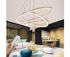 Moderna lampada a sospensione a LED, 3 anelli collezione di vernice bianca, applique a sospensione a luce regolabile Lampadario a soffitto moderno, dimmerabile 2700K - 6500K, con telecomando - 78W