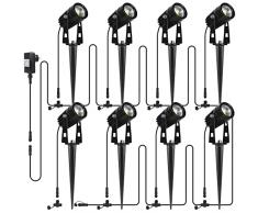 OLEVOLT 8 Pezzi Faretti da Giardino 24V 3W Proiettore LED Spot con Picchetto Esterno IP65 Bianco Caldo 3000K Luce da Giardino LED Faretto da Esterno