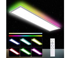 Plafoniera a pannello LED Dimmerabile 120x30 cm con telecomando, Pannello LED soffitto da 40W con RGB Backlight, Funzione di memoria, plafoniera rettangolare LED da 3000K-6500K per soggiorno cucina