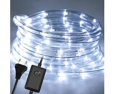 Sonnewelt - Tubo luminoso LED da 10 m, 240 LED, con timer, parte esterna impermeabile, con funzione di memoria, bianco freddo, bianco freddo