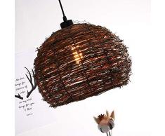 XHJJDJ Lampadario di bambù tropicale Fai da te Vimini di vimini Rattan Shades Tessuto appeso luce rotonda caffè colore a mano in bambù Lampadario classico lampadario